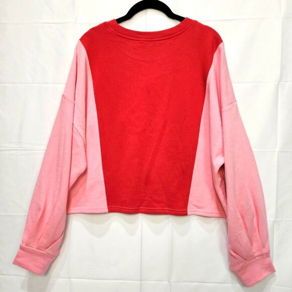 Circus NY Cropped Crewneck Sweatshirt Puffed Cuff Red Pink Size Medium - Picture 2 of 9